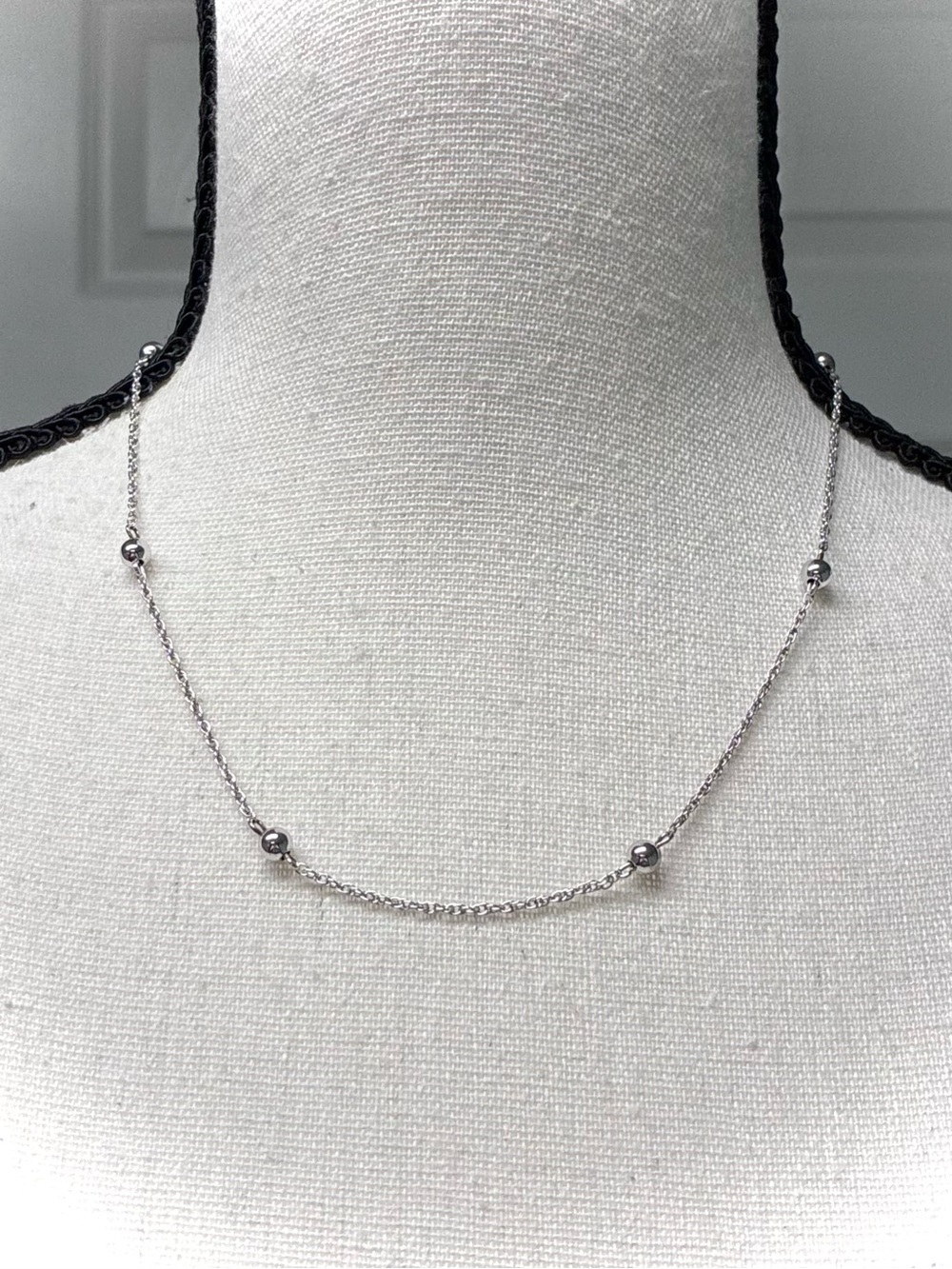 Vintage Sterling Silver Chain Necklace with Round Sterling Beads, 18 in